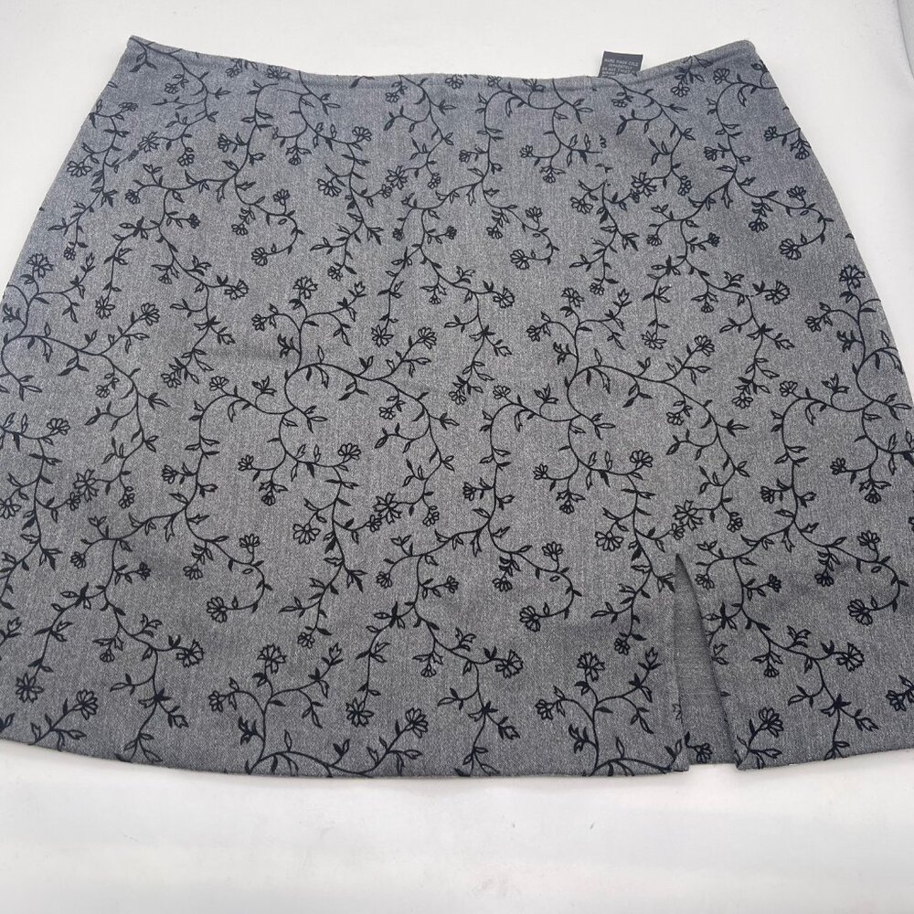 VTG 90s y2k Express Women's 11/12 Gray Velvet Flowers Floral A-Line Skirt T4